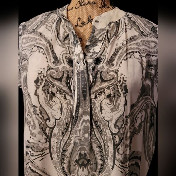 Mushka by Sienna Rose Sheer Grey Paisley Top Size L - Picture 2 of 6